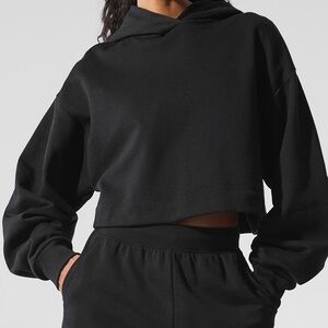 ALO Yoga Black Cropped Hoodie Sweater